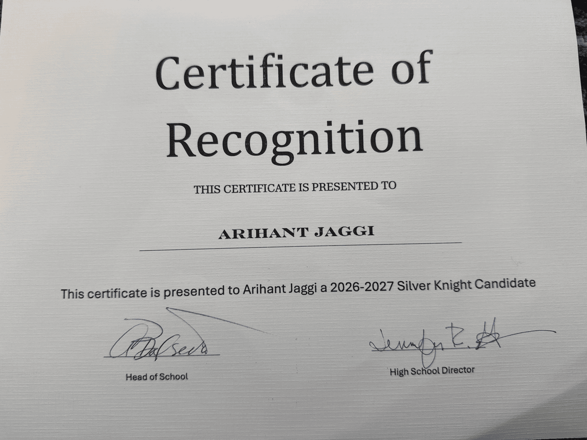 Silver Knight Candidate — Certificate of Recognition