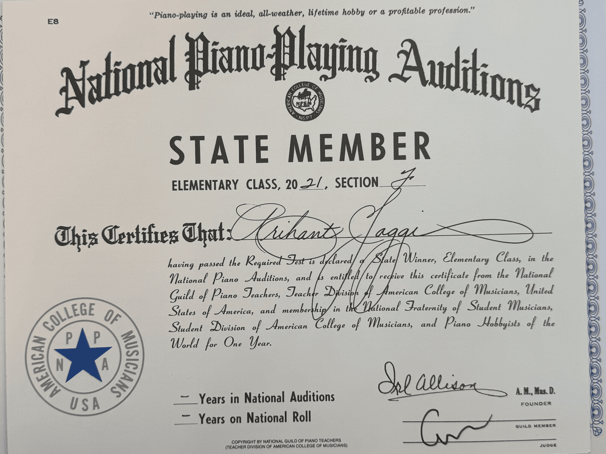 National Piano Playing Auditions — State Member