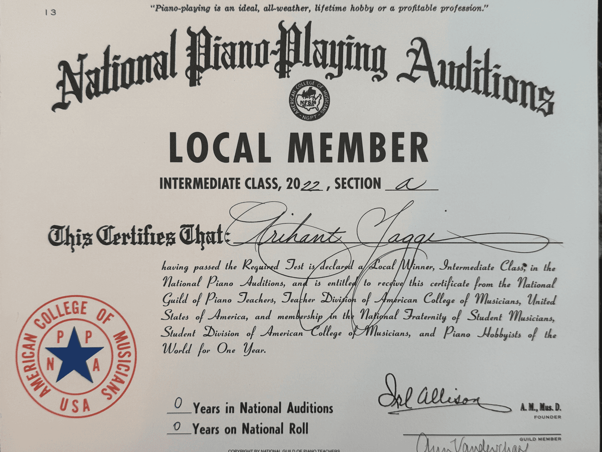 National Piano Playing Auditions — Local Member