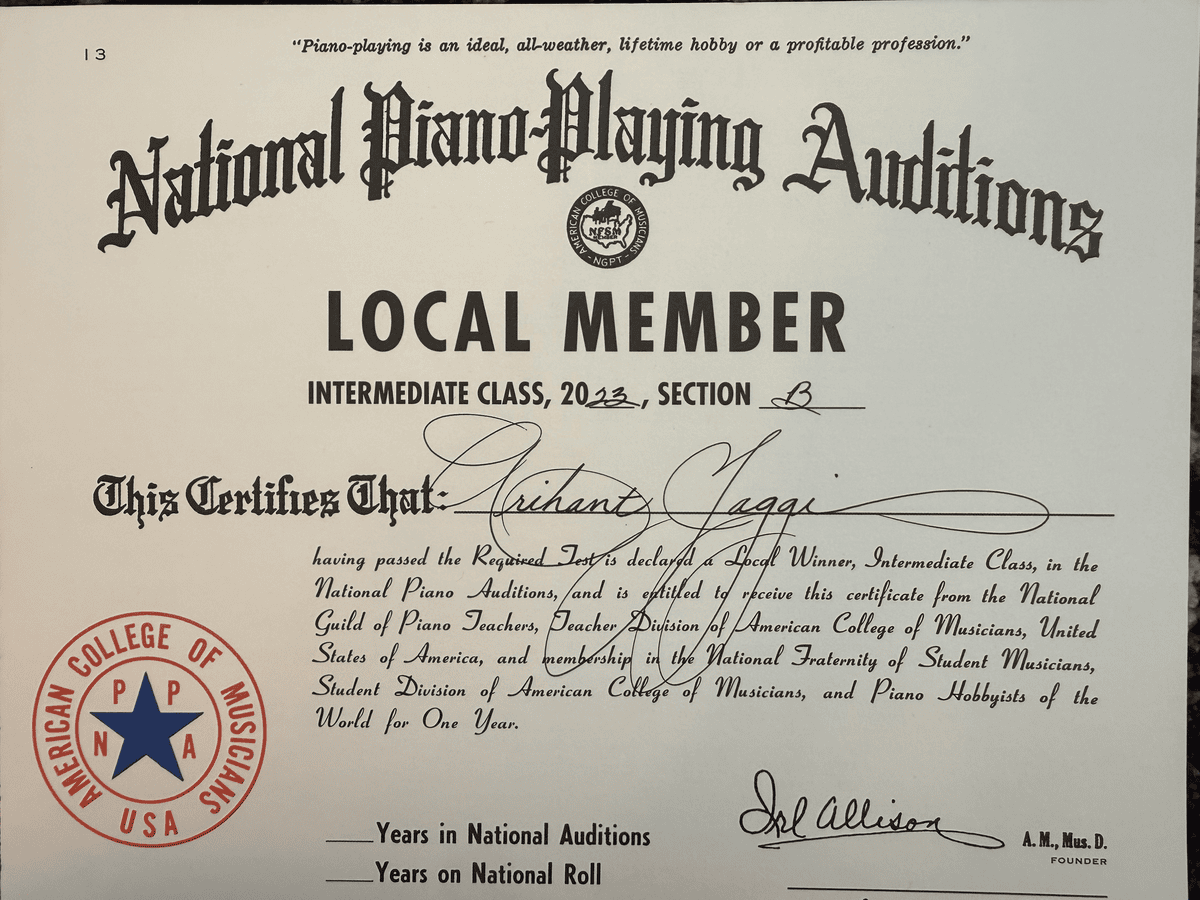 National Piano Playing Auditions — Local Member